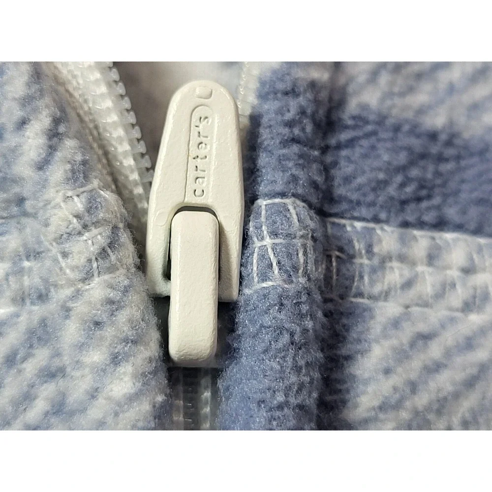 Carters Blue Cream Buffalo‎ Check Hooded Ears Fleece Zip Front One Piece 9 mo